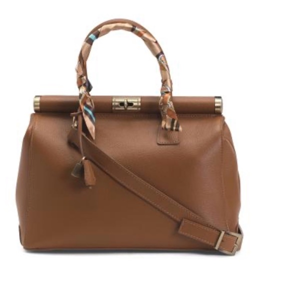 Viola Castellani Handbags - VIOLA CASTELLANI Made In Italy Leather Metal Top Frame Satchel With Scarf Handle